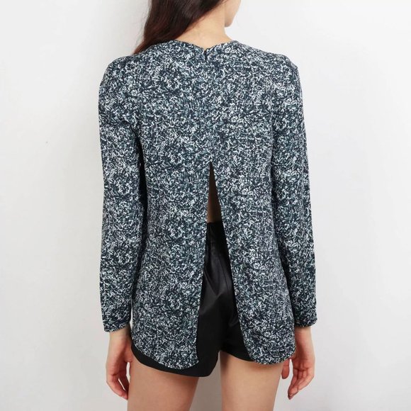 New COS high neck ditsy geometric microprint split back long sleeve blouse top - Picture 2 of 16